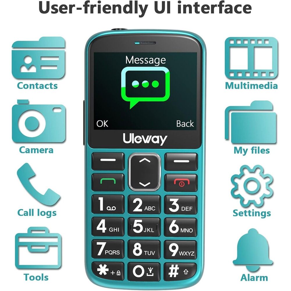 NIB-Uleway UNLOCKED Dual SIM Senior or Child Mobile Phone Emerald 2G